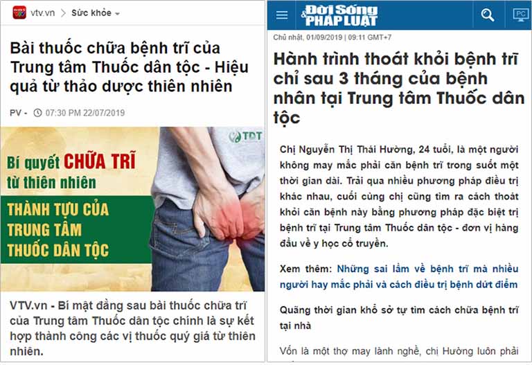 Báo chí nhắc đến hiệu quả điều trị bệnh trĩ của Trung tâm Thuốc dân tộc