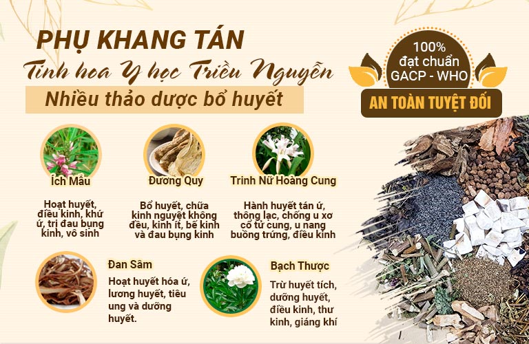 Các thành phần thảo dược có tác dụng BỔ HUYẾT được bổ sung trong bài thuốc Phụ Khang Tán