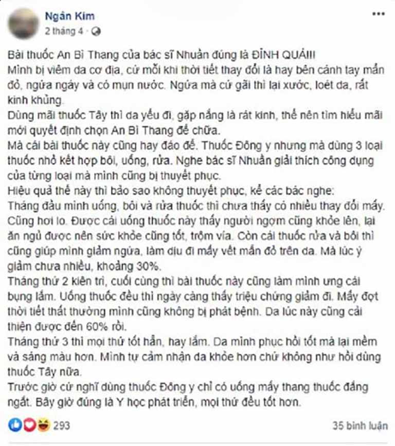 Bệnh nhân chia sẻ về hành trình điều trị viêm da cơ địa trên trang cá nhân