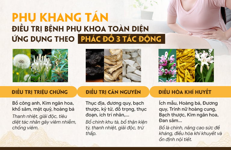 Phác đồ Phụ Khang tán 3 tác động chữa viêm phụ khoa toàn diện