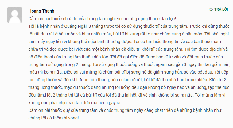 Bệnh nhân đã khỏi bệnh gửi lời cảm ơn đến bài thuốc của Trung tâm Thuốc dân tộc trên Trangtinyduoc.com