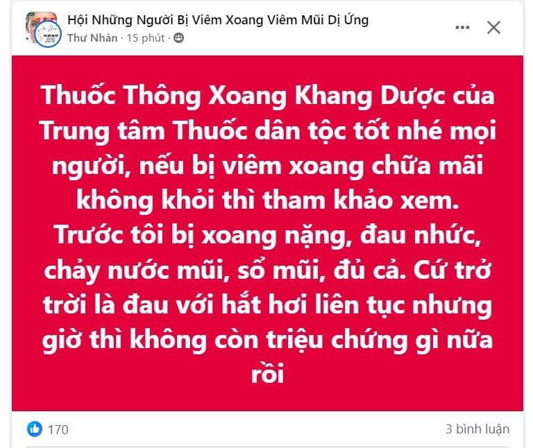 Phản hồi Thông xoang Khang dược